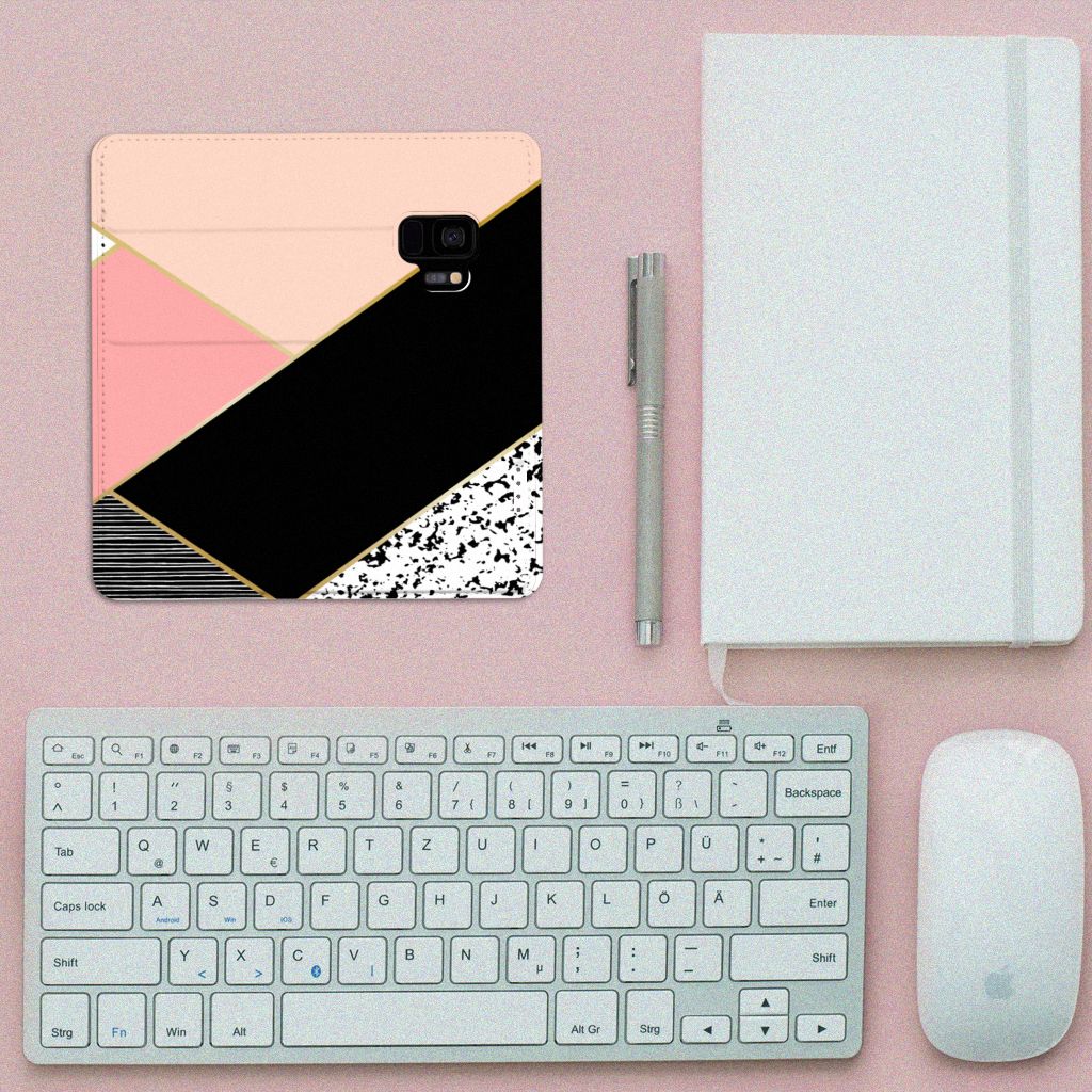 Samsung Galaxy S9 Stand Case Zwart Roze Vormen