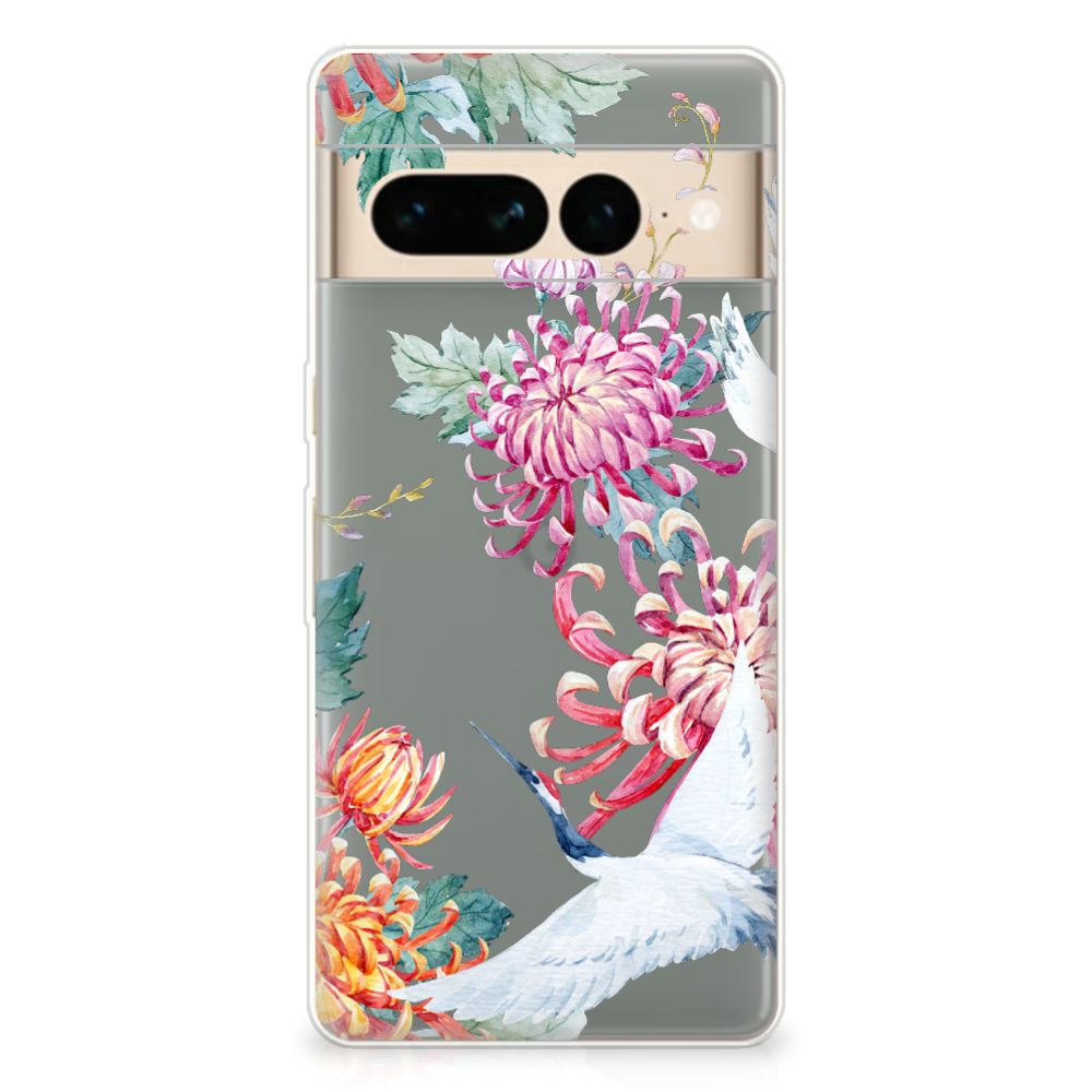 Google Pixel 7 Pro TPU Hoesje Bird Flowers