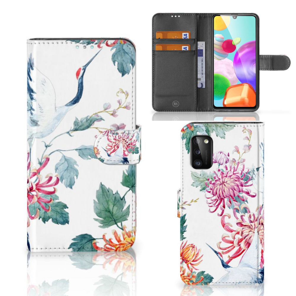 Samsung Galaxy A41 Telefoonhoesje met Pasjes Bird Flowers