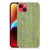 iPhone 14 Plus Bumper Hoesje Green Wood met groen houten print op een smartphone.