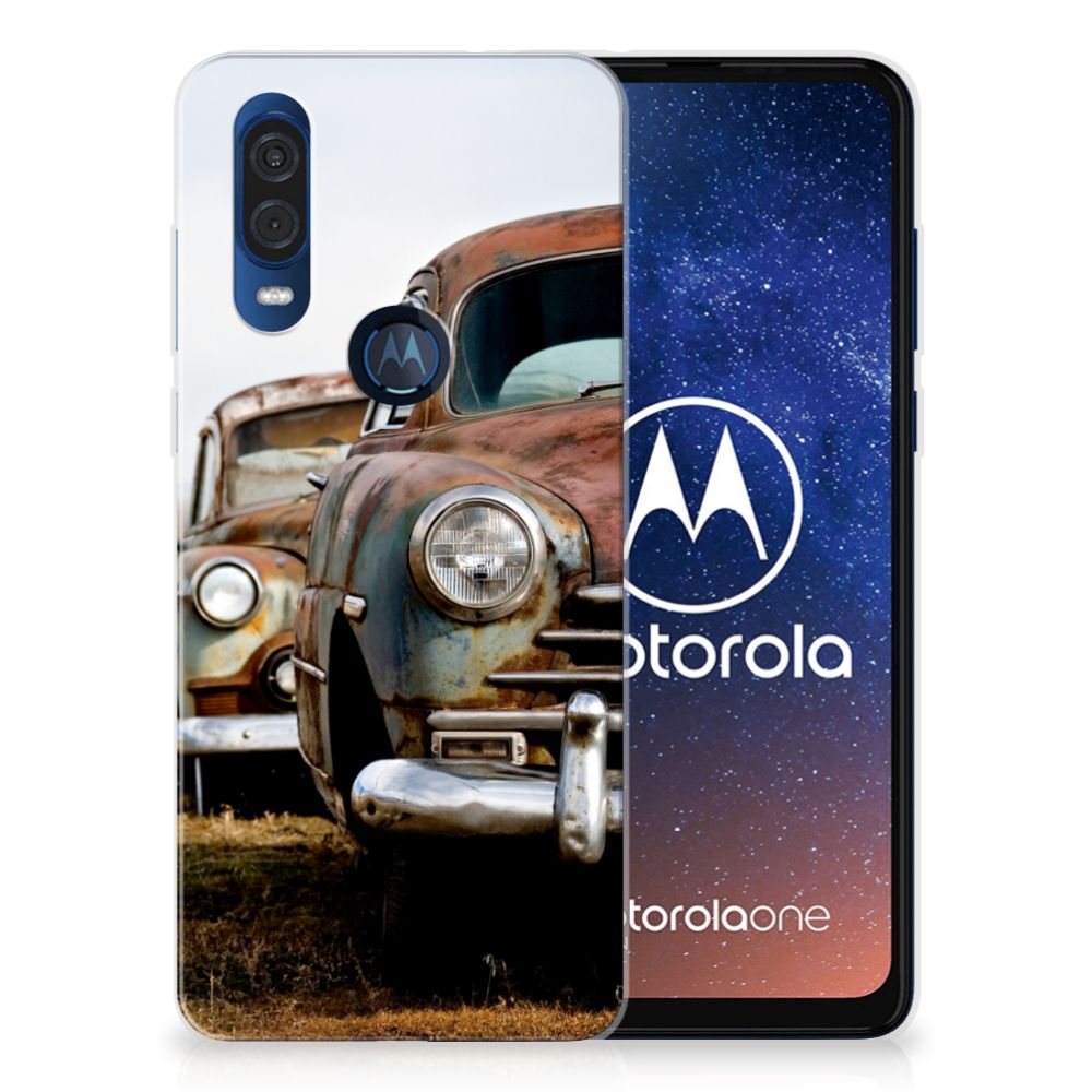 Motorola One Vision Siliconen Hoesje met foto Vintage Auto