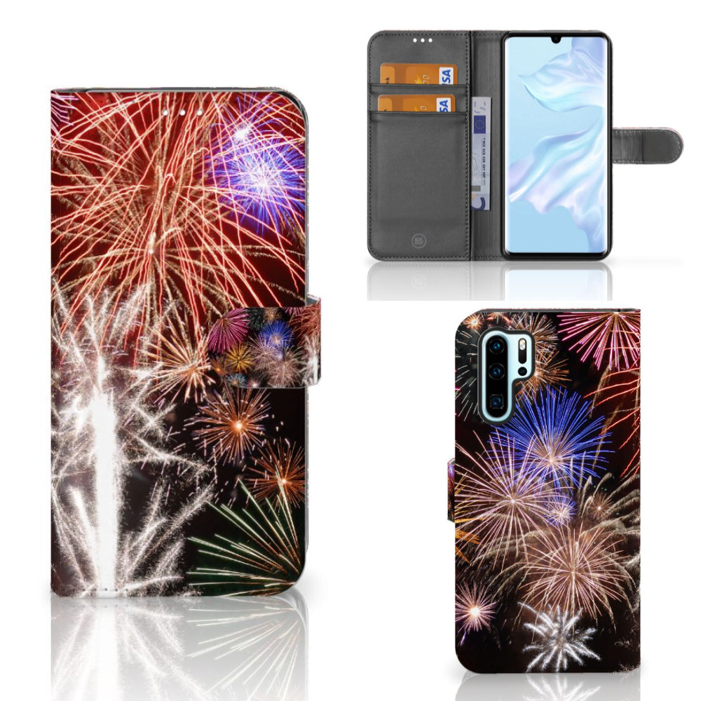 Huawei P30 Pro Wallet Case met Pasjes Vuurwerk