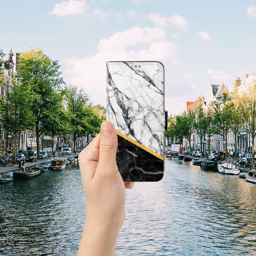 Samsung Galaxy A22 5G Bookcase Marmer Wit Zwart - Origineel Cadeau Man
