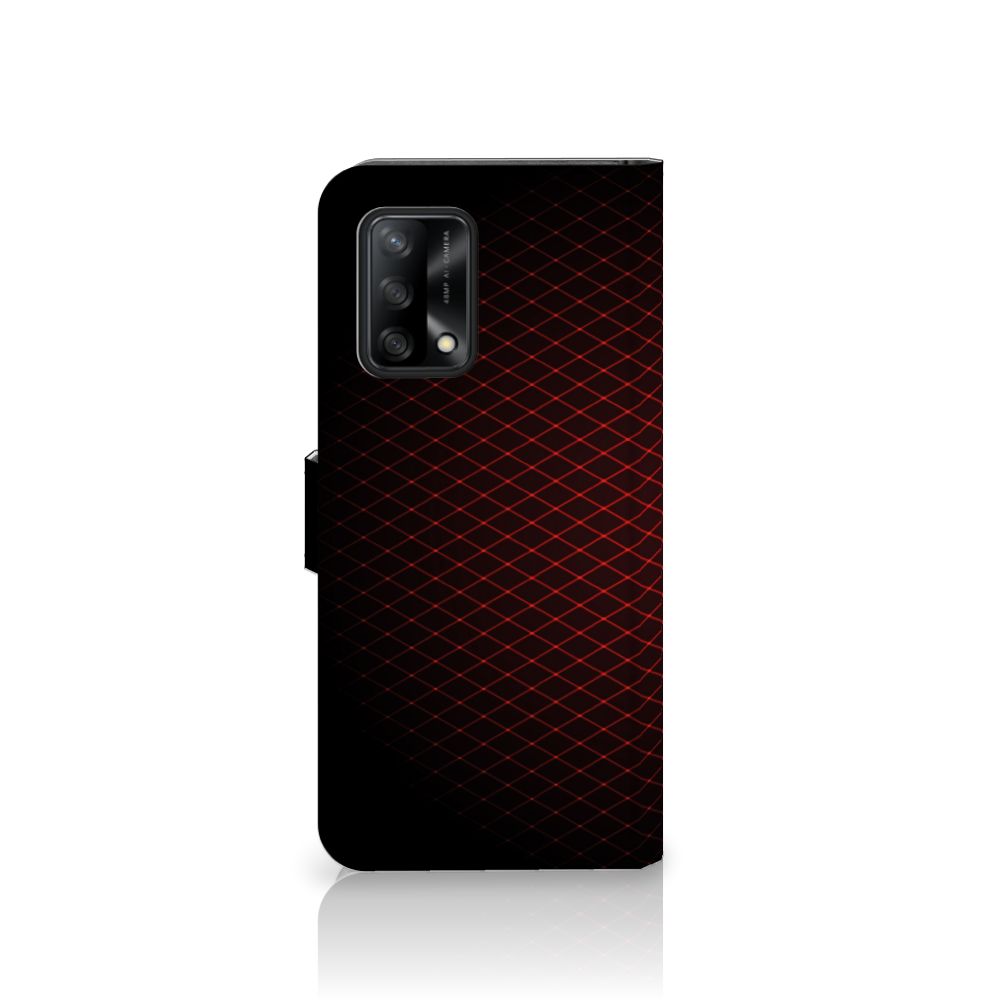 OPPO A74 4G Telefoon Hoesje Geruit Rood met geometrisch patroon en ruimte voor 3 pasjes
