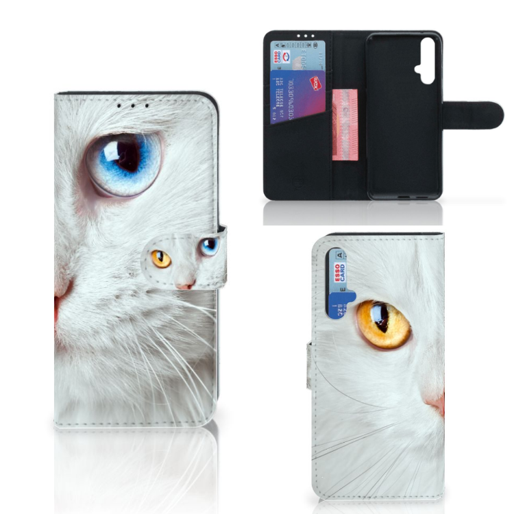 Honor 20 Telefoonhoesje met Pasjes Witte Kat