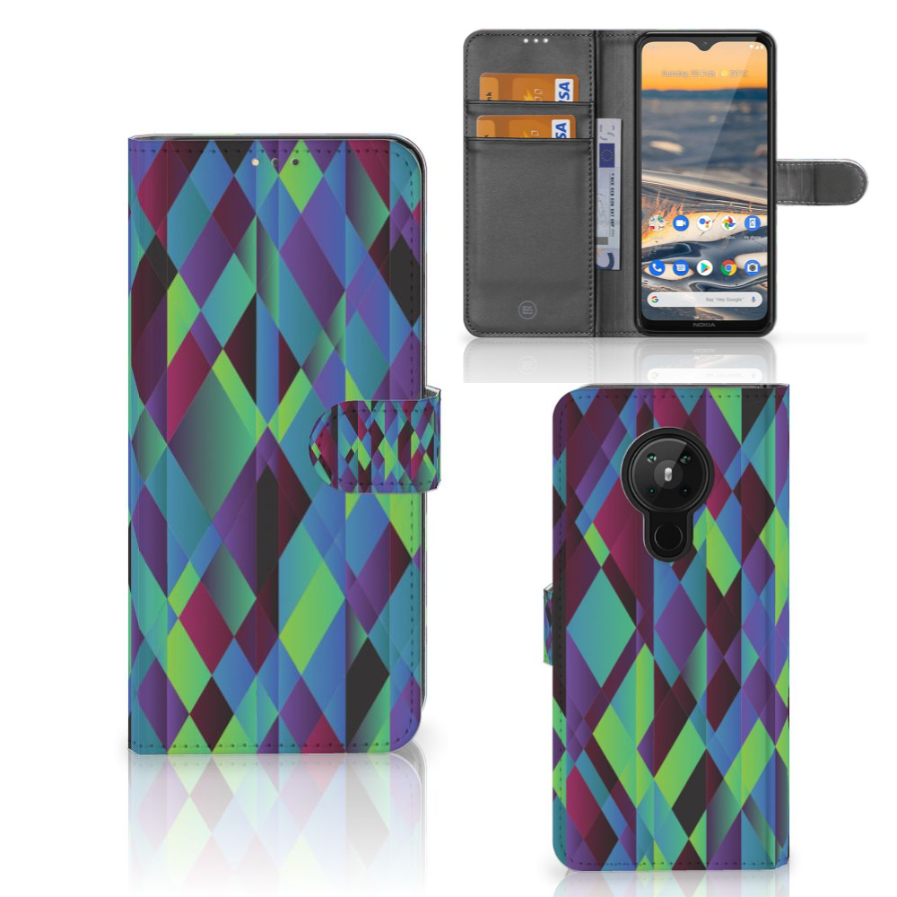 Nokia 5.3 Book Case Abstract Green Blue