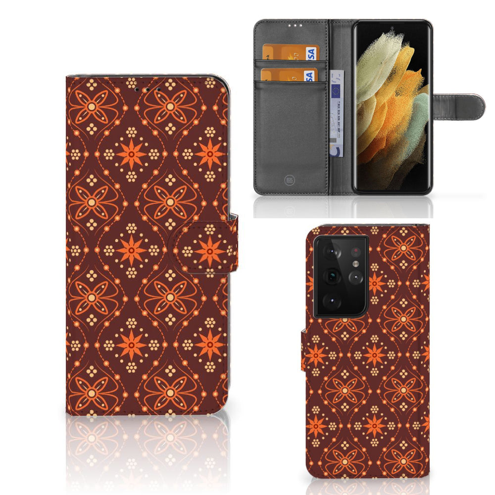 Samsung Galaxy S21 Ultra Telefoon Hoesje Batik Brown