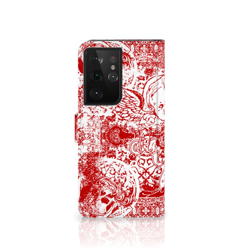 Telefoonhoesje met Naam Samsung Galaxy S21 Ultra Angel Skull Rood