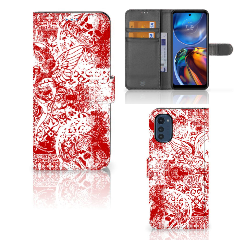 Telefoonhoesje met Naam Motorola Moto E32 | Moto E32s Angel Skull Rood