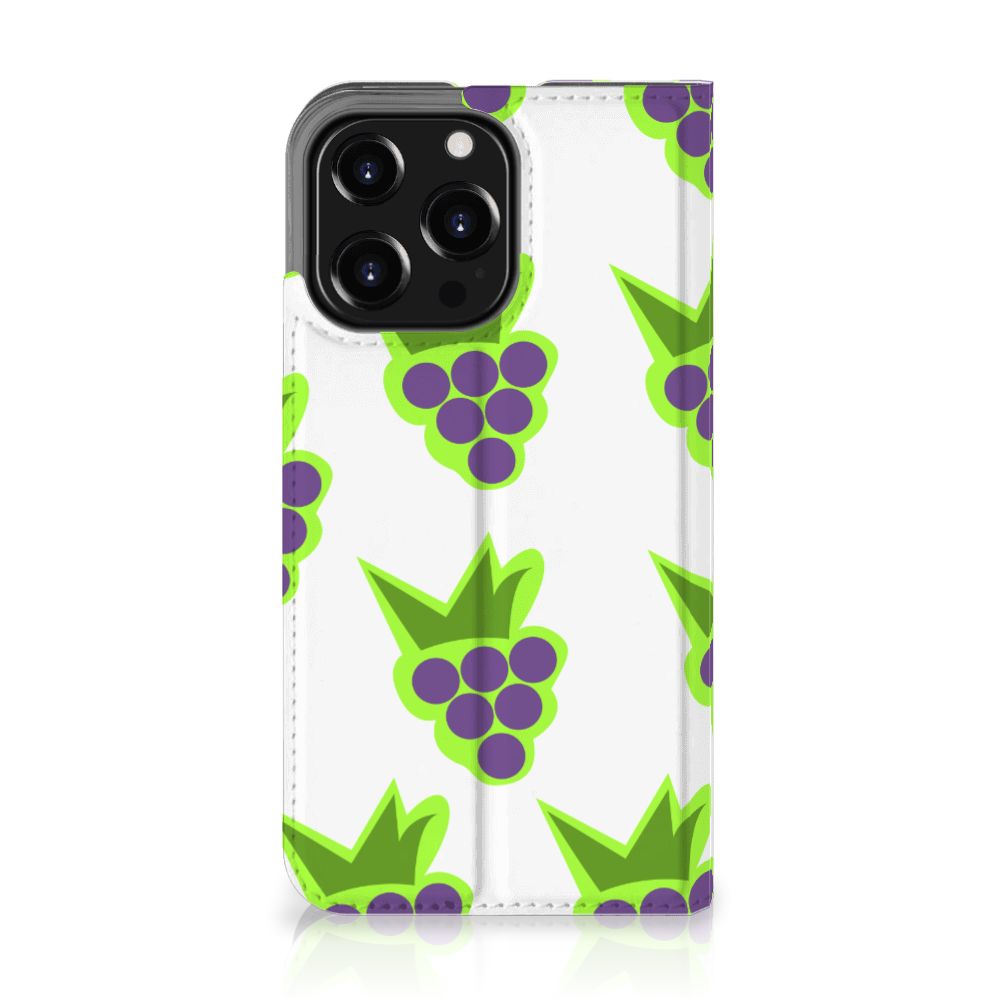 iPhone 13 Pro Flip Style Cover Druiven met vrolijke paarse druivenpatroon 🍇.