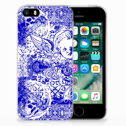 Silicone Back Case Apple iPhone SE | 5S Angel Skull Blauw