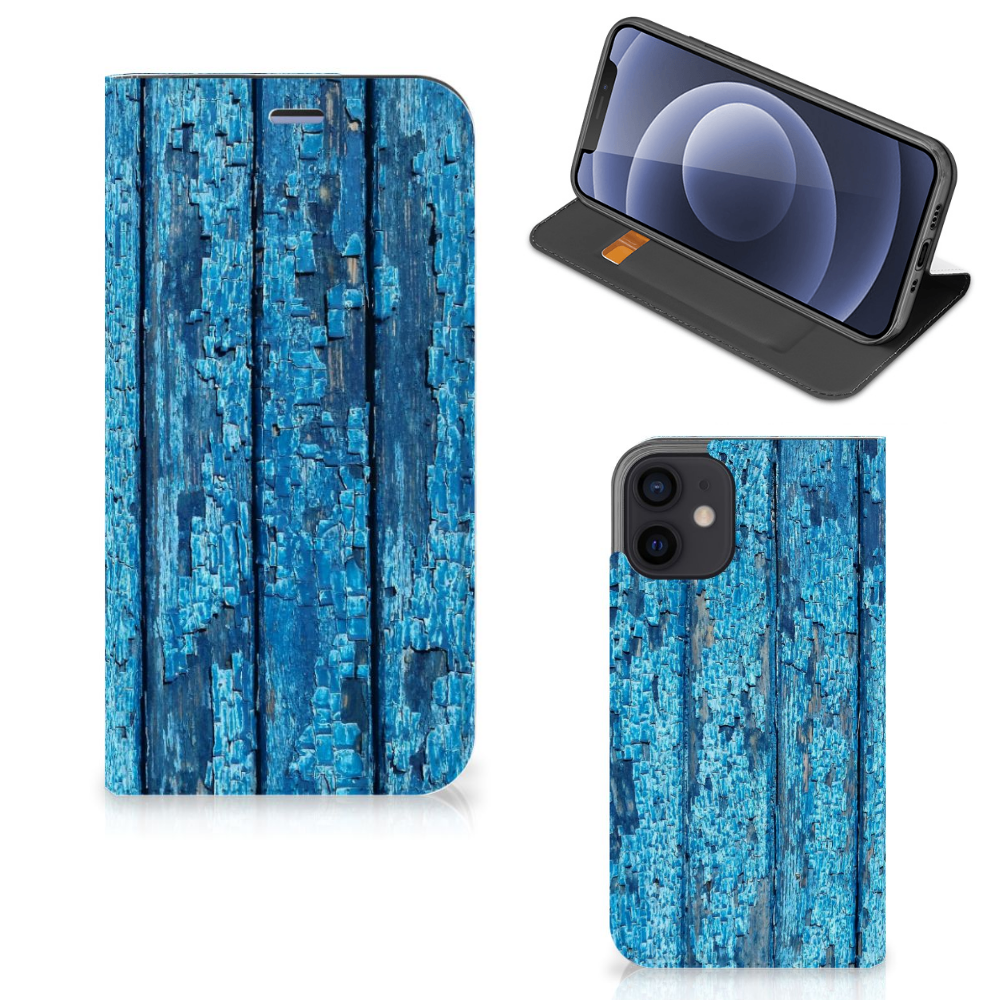 iPhone 12 Mini Book Wallet Case Wood Blue - B2C Telecom