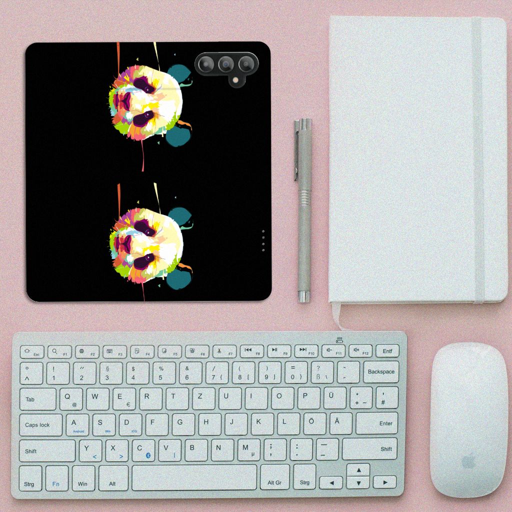 Samsung Galaxy A14 4G Magnet Case Panda Color design displayed on a workspace with keyboard and mouse