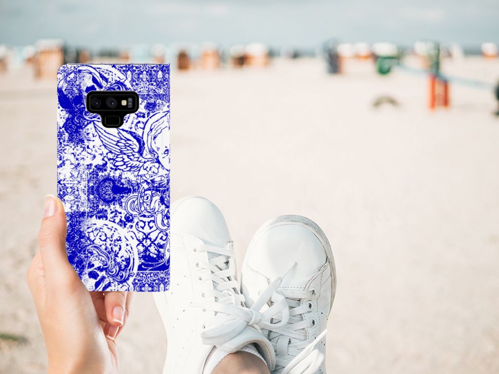 Mobiel BookCase Samsung Galaxy Note 9 Angel Skull Blauw