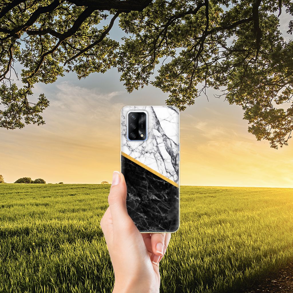 OPPO A74 4G TPU Siliconen Hoesje Marmer Wit Zwart - Origineel Cadeau Man B2C Telecom