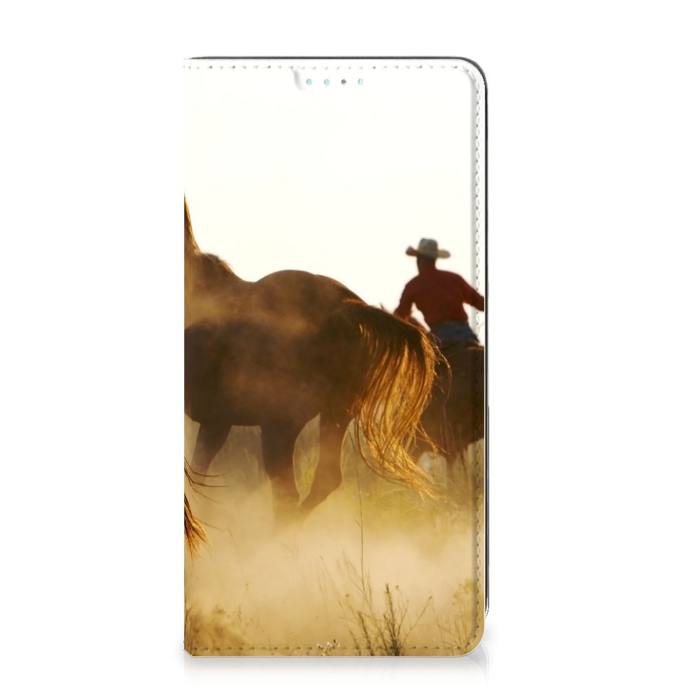 Samsung Galaxy A41 Hoesje maken Design Cowboy met paarden en cowboy in een stoffig landschap.
