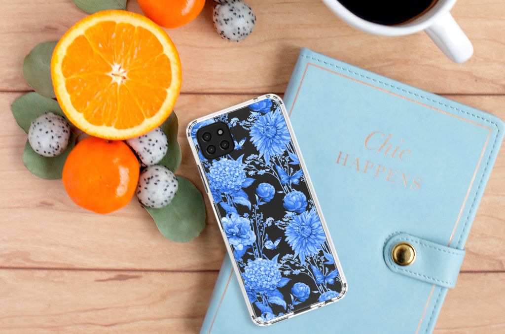 Case voor Samsung Galaxy A22 5G Flowers Blue B2C Telecom