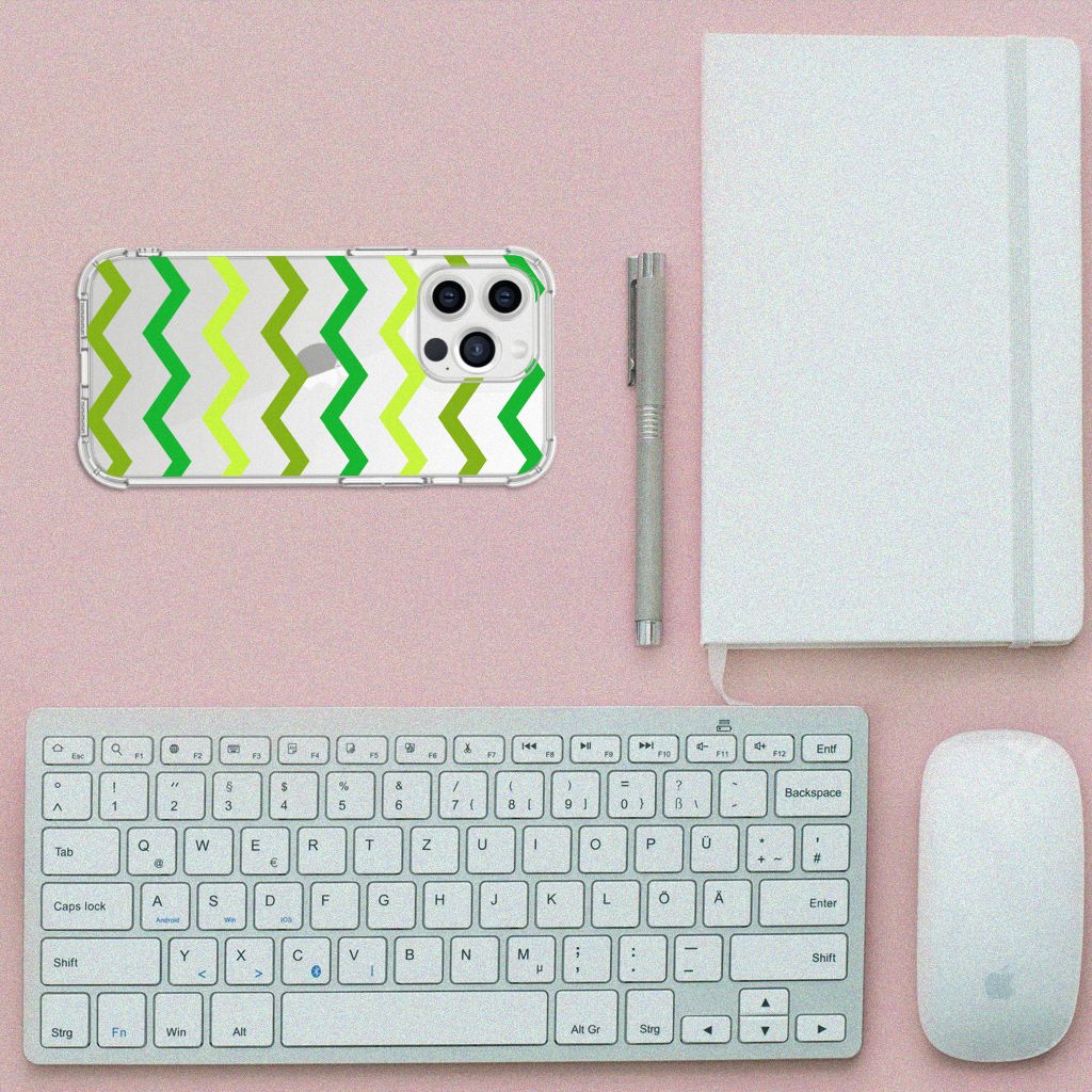 iPhone 13 Pro Max Doorzichtige Silicone Hoesje Zigzag Groen - B2C Telecom
