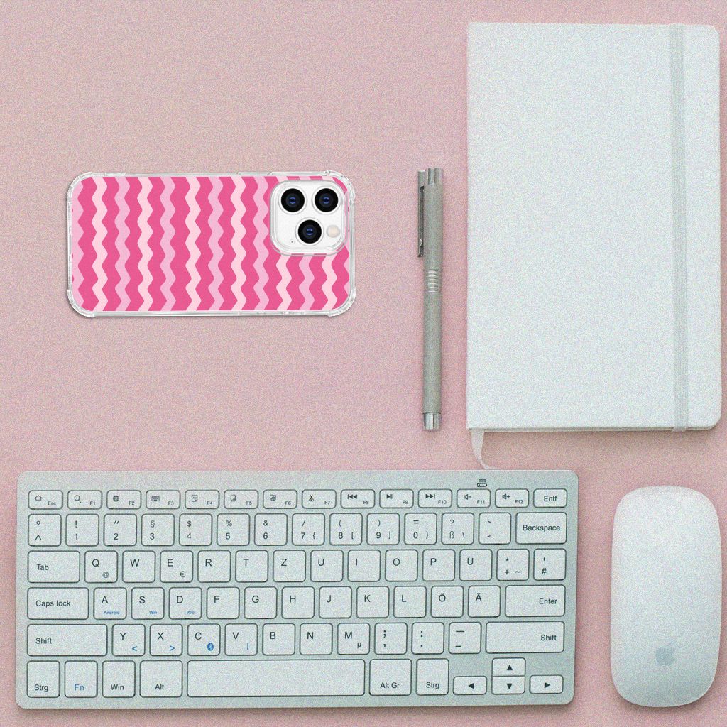 iPhone 14 Pro Doorzichtige Silicone Hoesje Waves Pink B2C Telecom