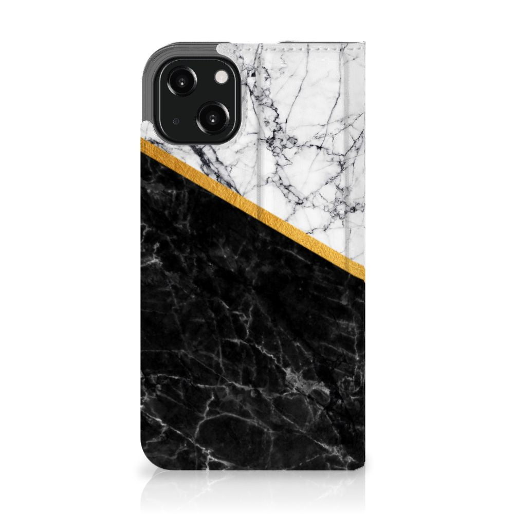iPhone 13 Standcase Marmer Wit Zwart - Origineel Cadeau Man