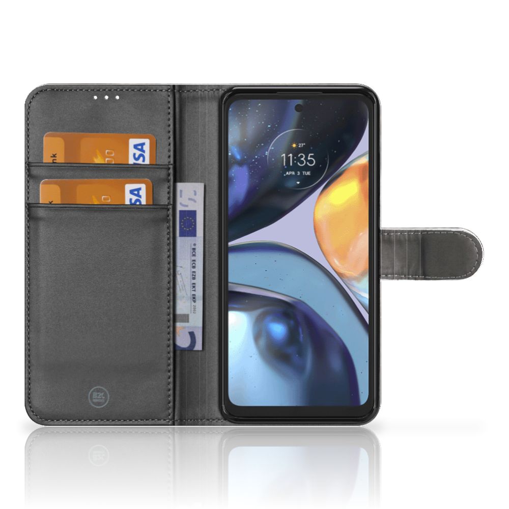 Telefoonhoesje met Pasjes Motorola Moto G22 Britse Korthaar met ruimte voor kaarten en magnetisch lipje.