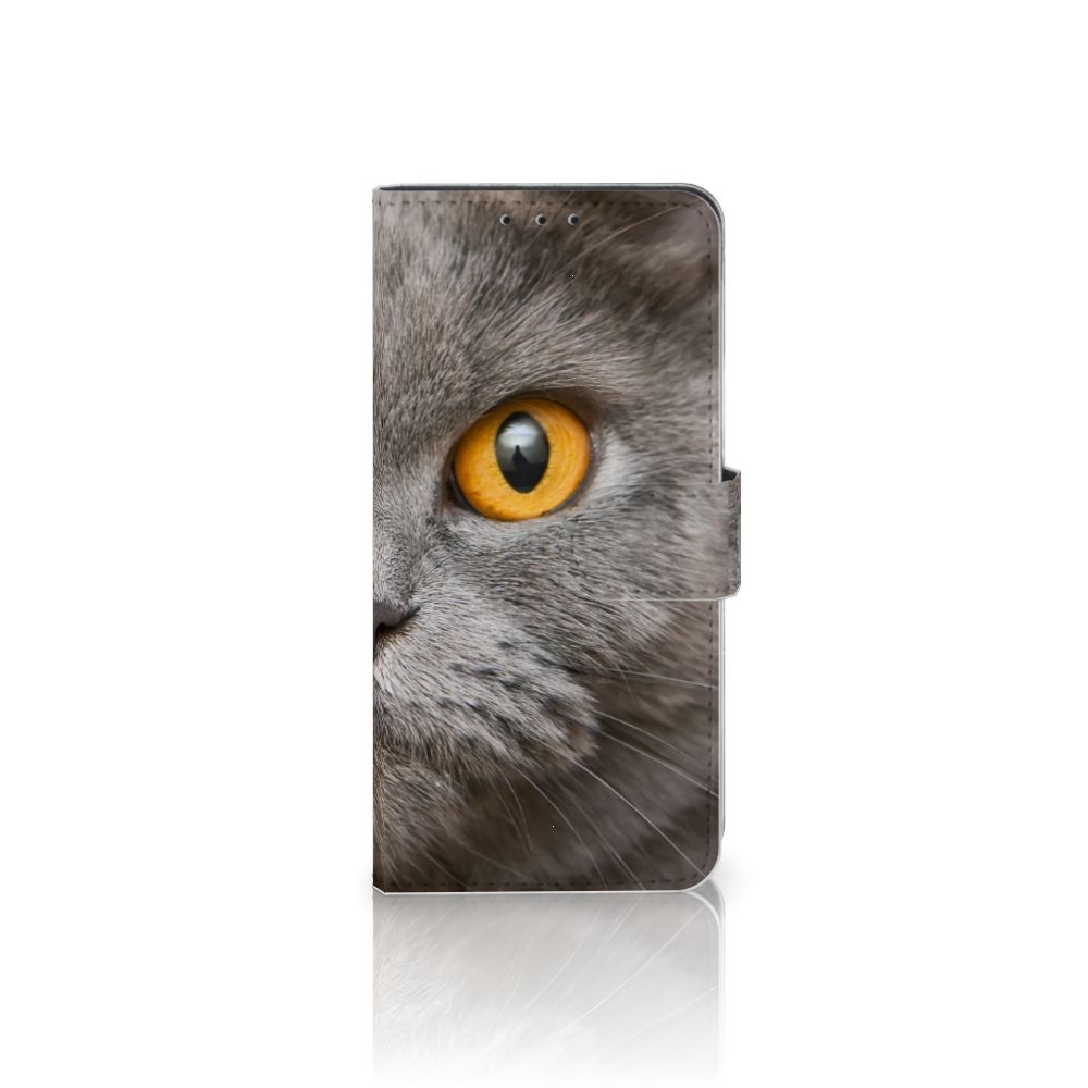 Telefoonhoesje met Pasjes Nokia 2.3 Britse Korthaar met afbeelding van grijze kat en oranje oog.