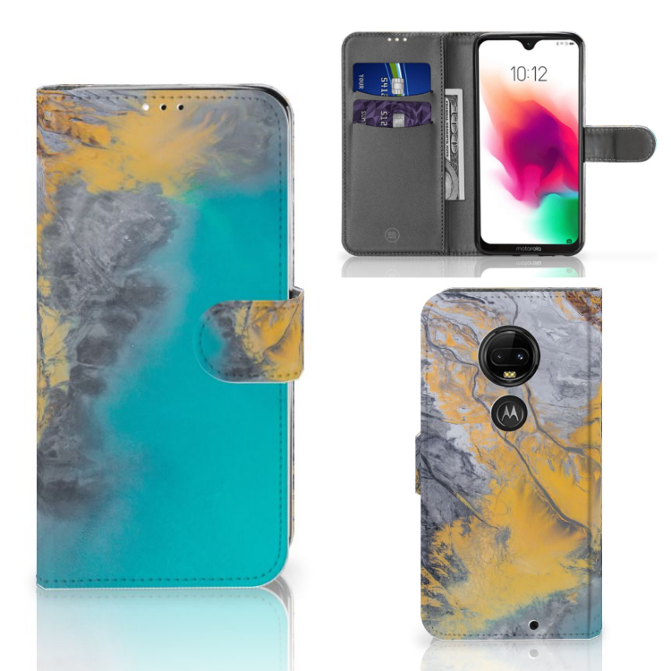 Motorola Moto G7 | G7 Plus Bookcase Marble Blue Gold