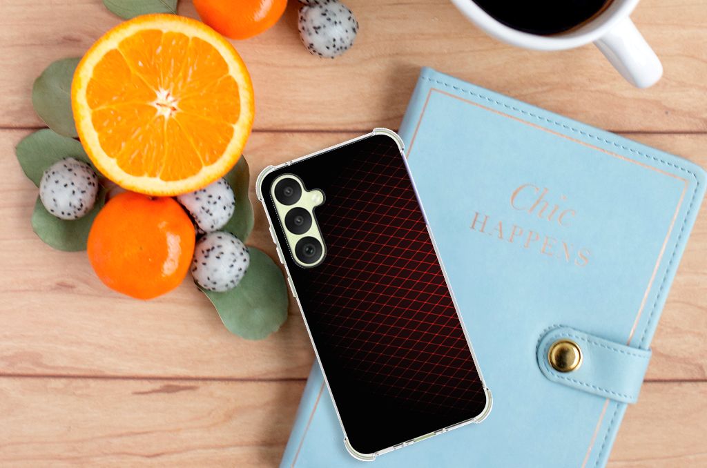 Samsung Galaxy A35 Doorzichtige Silicone Hoesje Geruit Rood B2C Telecom