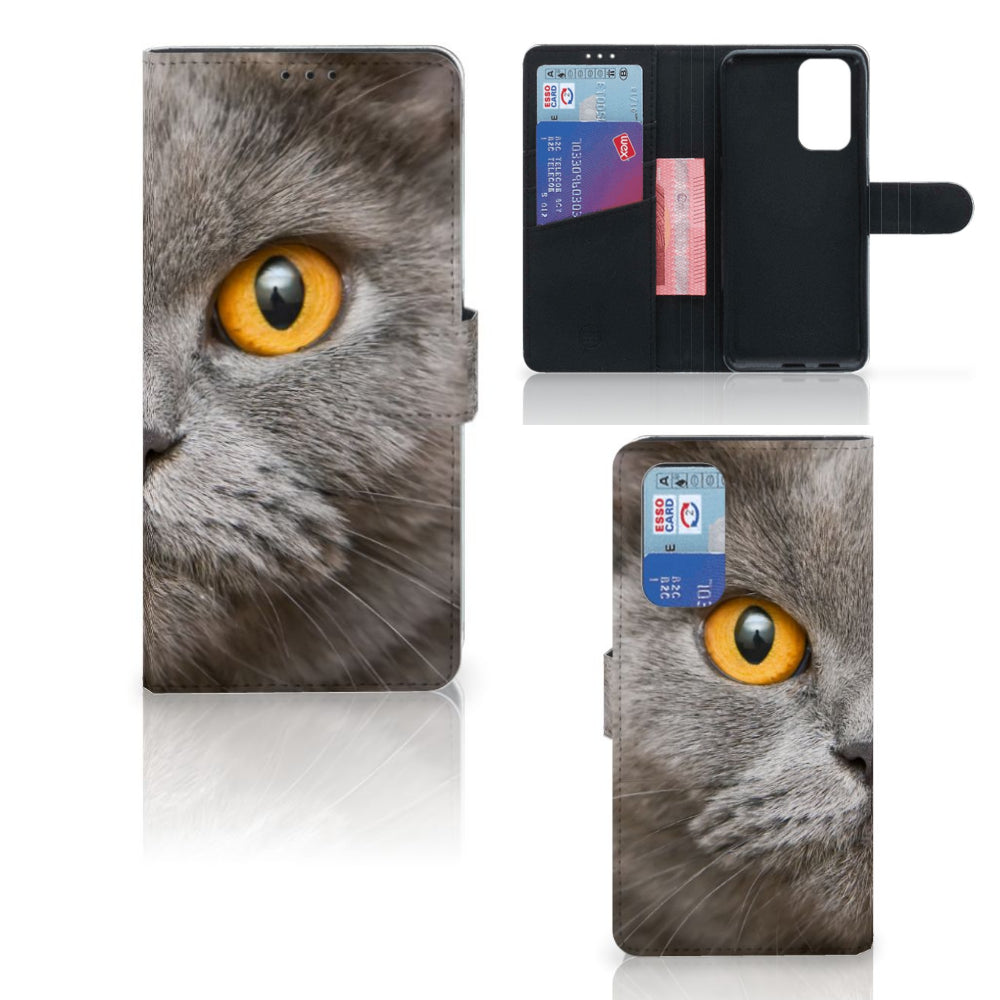 Telefoonhoesje met Pasjes OnePlus 9 Pro Britse Korthaar met afbeelding van een Britse korthaar kat