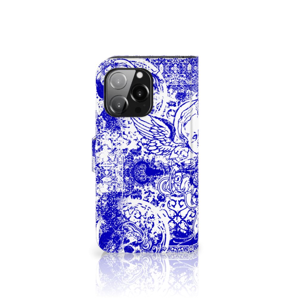 Telefoonhoesje met Naam iPhone 13 Pro Angel Skull Blauw