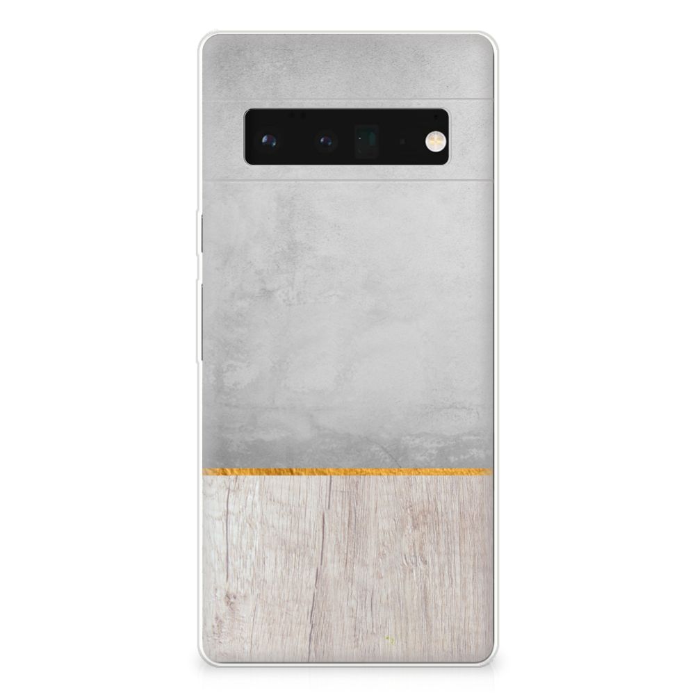 Google Pixel 6 Pro Bumper Hoesje Wood Concrete