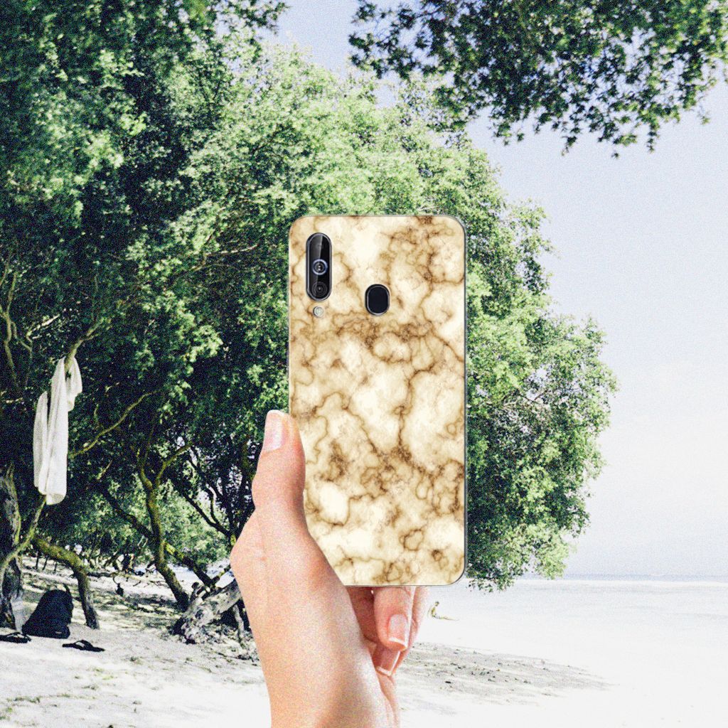 Samsung Galaxy A60 TPU Siliconen Hoesje Marmer Goud