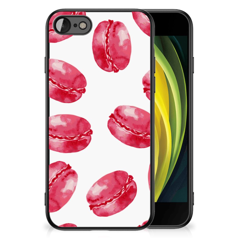 iPhone SE 2022 | SE 2020 | 7/8 Back Cover Hoesje Pink Macarons met een vrolijk macaron-patroon, perfect voor stijl en bescherming.