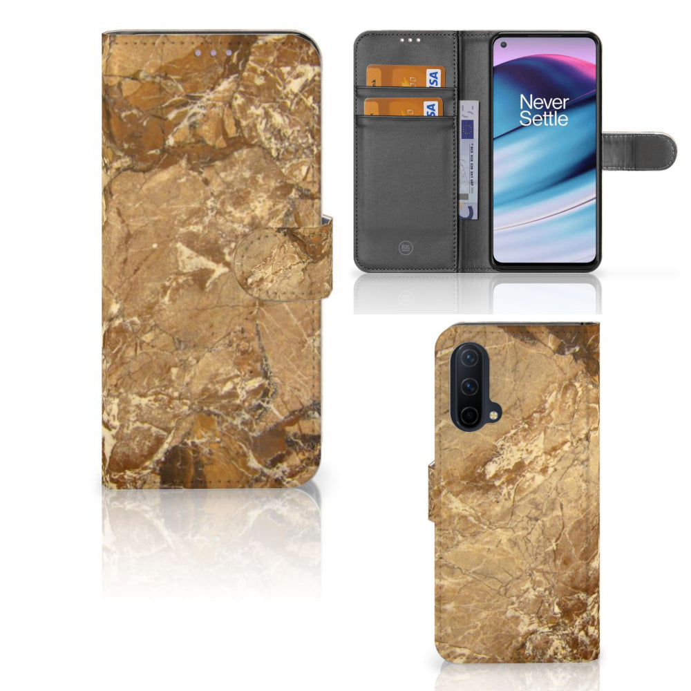 OnePlus Nord CE 5G Bookcase Marmer Creme met pasjes en luxe marmer design