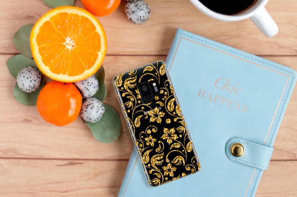 Samsung Galaxy S9 TPU Case Gouden Bloemen