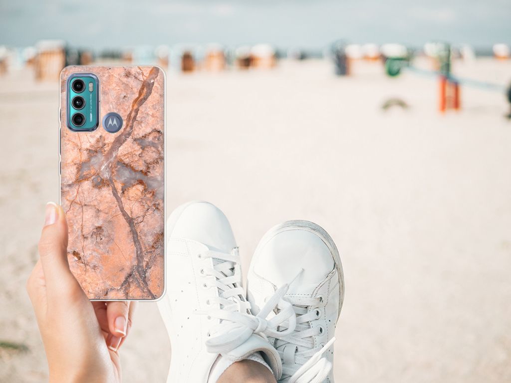 Motorola Moto G60 TPU Siliconen Hoesje Marmer Oranje B2C Telecom