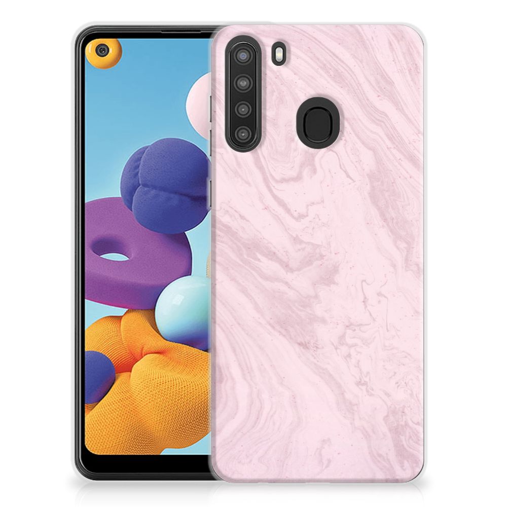 Samsung Galaxy A21 TPU Siliconen Hoesje Marble Pink B2C Telecom