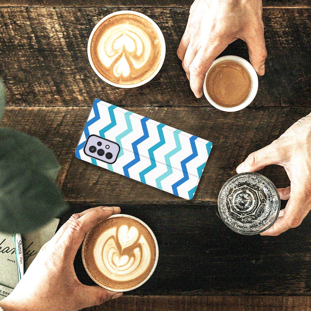 Samsung Galaxy A33 5G Hoesje met Magneet Zigzag Blauw - B2C Telecom