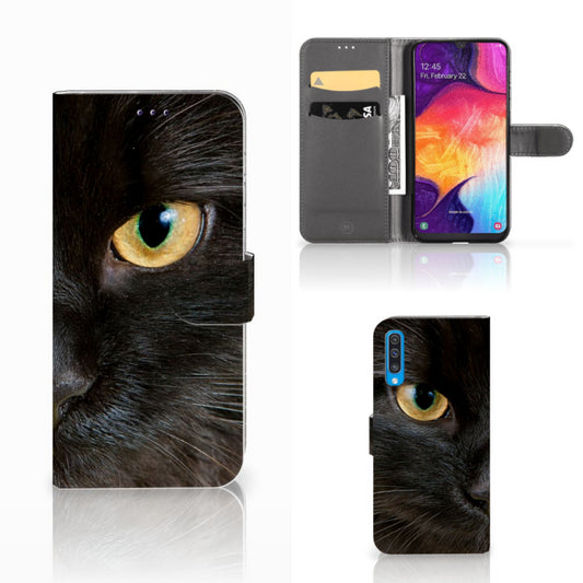 Samsung Galaxy A50 Telefoonhoesje met Pasjes Zwarte Kat