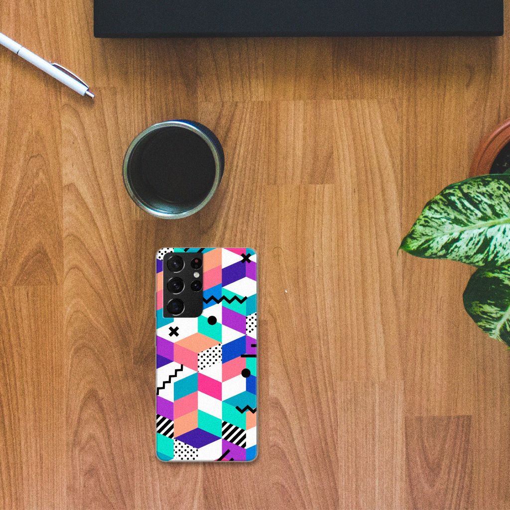 Samsung Galaxy S21 Ultra TPU Hoesje Blokken Kleurrijk B2C Telecom
