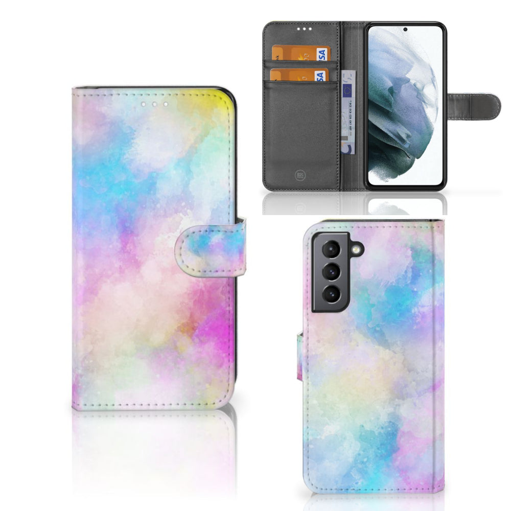 Hoesje Samsung Galaxy S21 FE Watercolor Light met pastelkleuren en pasjeshouder.
