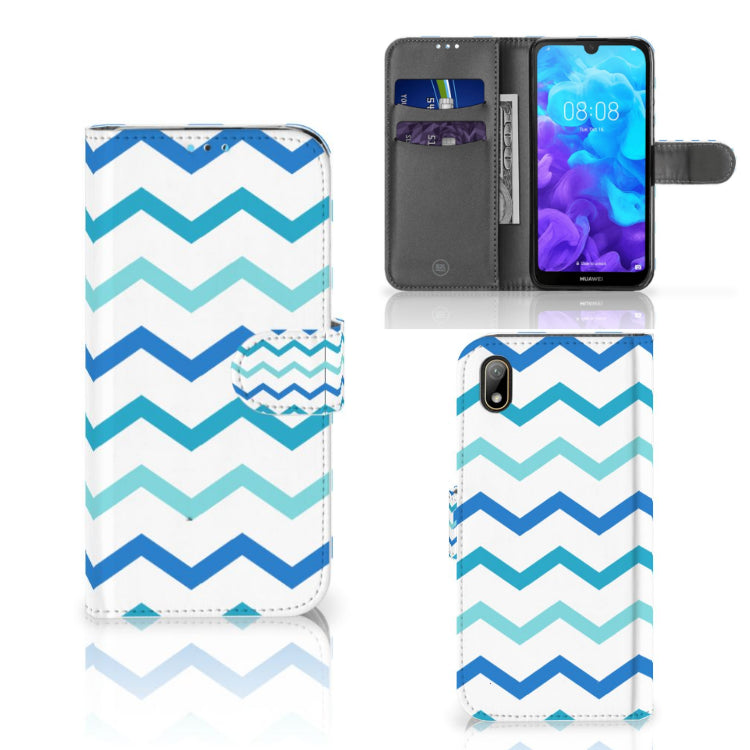 Huawei Y5 (2019) Telefoon Hoesje Zigzag Blauw