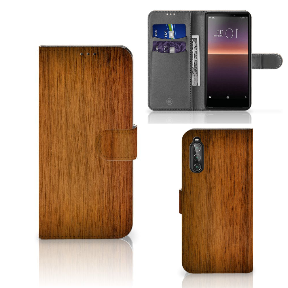 Sony Xperia 10 II Book Style Case Donker Hout