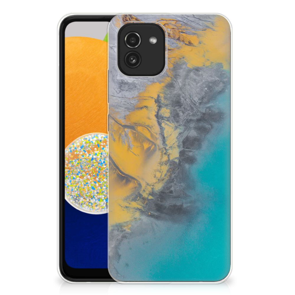 Samsung Galaxy A03 TPU Siliconen Hoesje Marble Blue Gold B2C Telecom