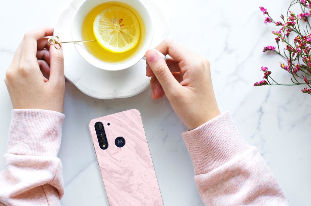 Motorola Moto G8 Power Lite TPU Siliconen Hoesje Marble Pink - Origineel Cadeau Vriendin