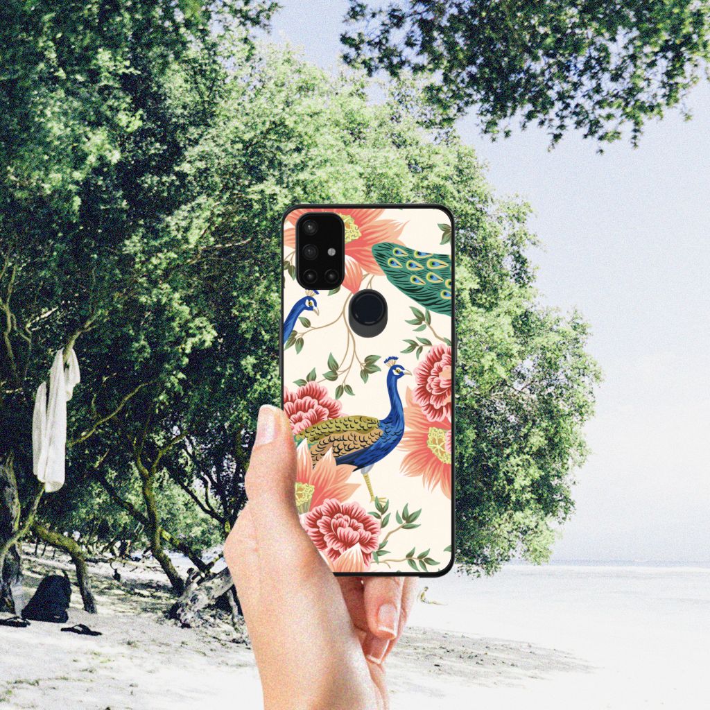 Dierenprint Telefoonhoesje voor OnePlus Nord N10 5G Pink Peacock B2C Telecom