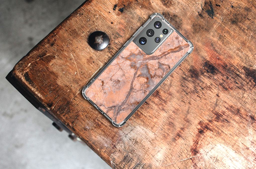 Samsung Galaxy S21 Ultra Anti-Shock Hoesje Marmer Oranje B2C Telecom