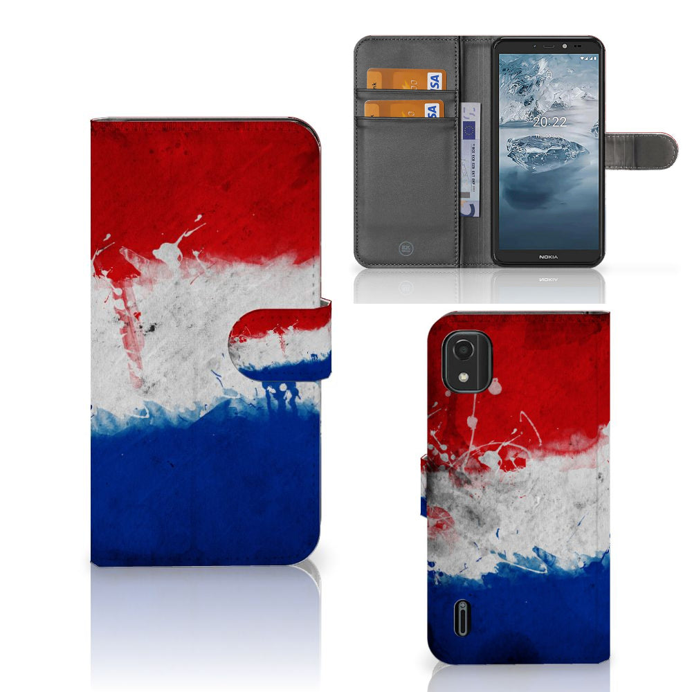 Nokia C2 2nd Edition Bookstyle Case Nederland met artistiek design van de Nederlandse vlag.
