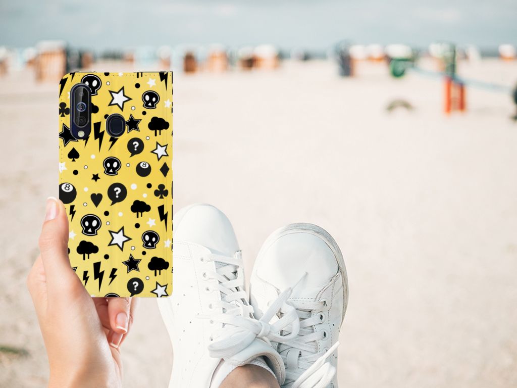 Mobiel BookCase Samsung Galaxy A60 Punk Geel