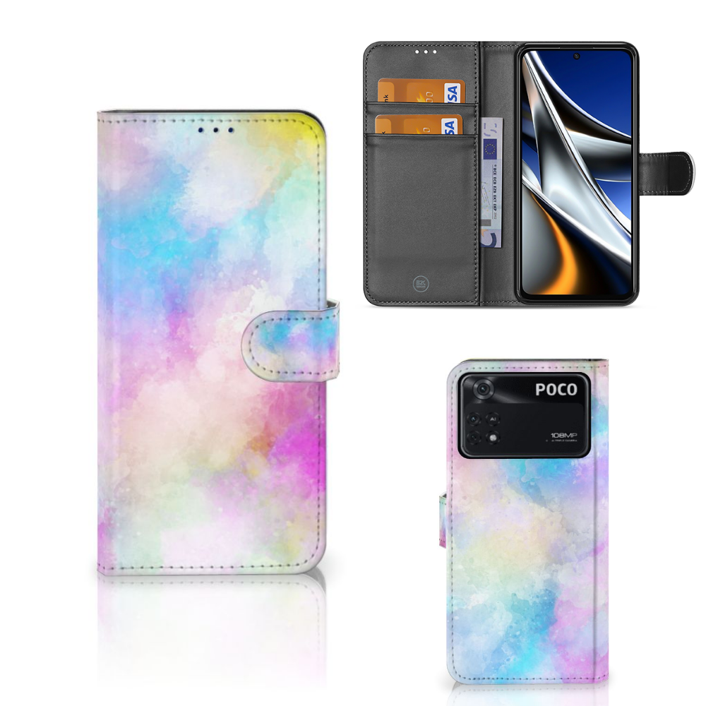 Hoesje Xiaomi Poco X4 Pro 5G Watercolor Light met pasjeshouder en pastelkleuren ontwerp.